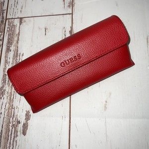 7in GUESS Red Semi-Soft Leather Eyeglasses / Sunglasses Case Snap Close